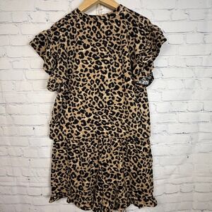 BiBi Leopard Print Ruffle Sleeve Top and Shorts Set XL IB1677-01 Animal Print